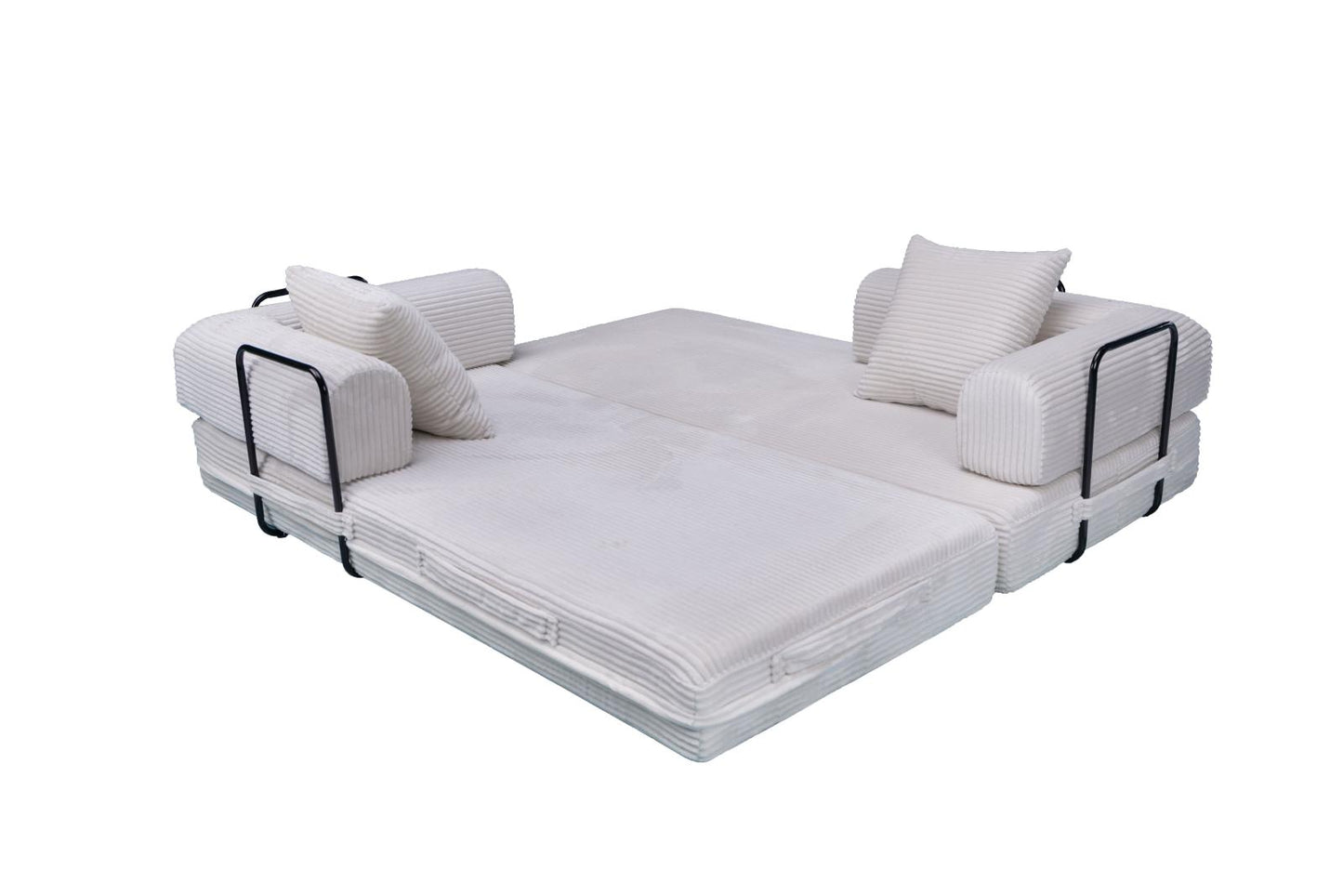 White Teddy Sofa Bed unfolded flat as a bed
