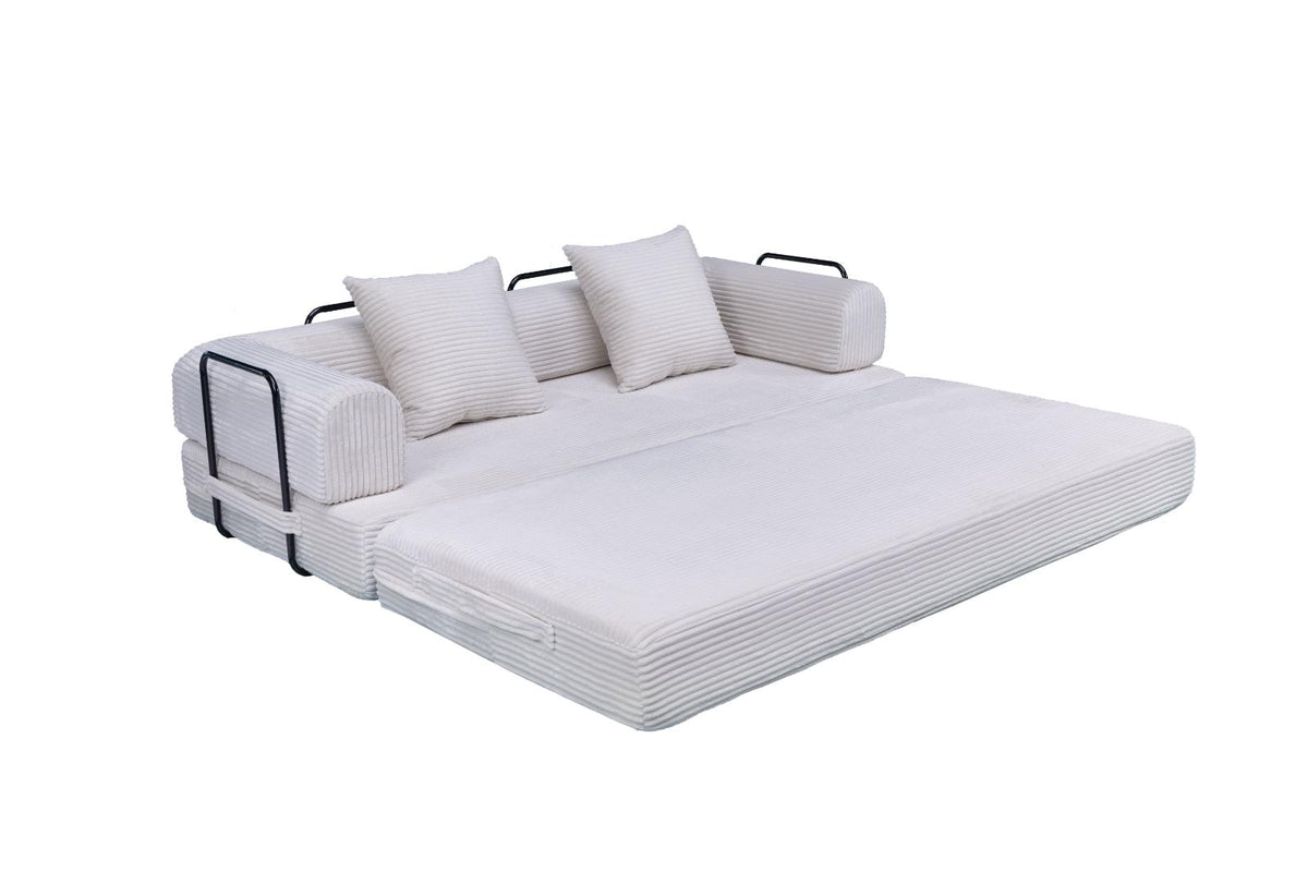 White Teddy Sofa Bed unfolded flat as a bed
