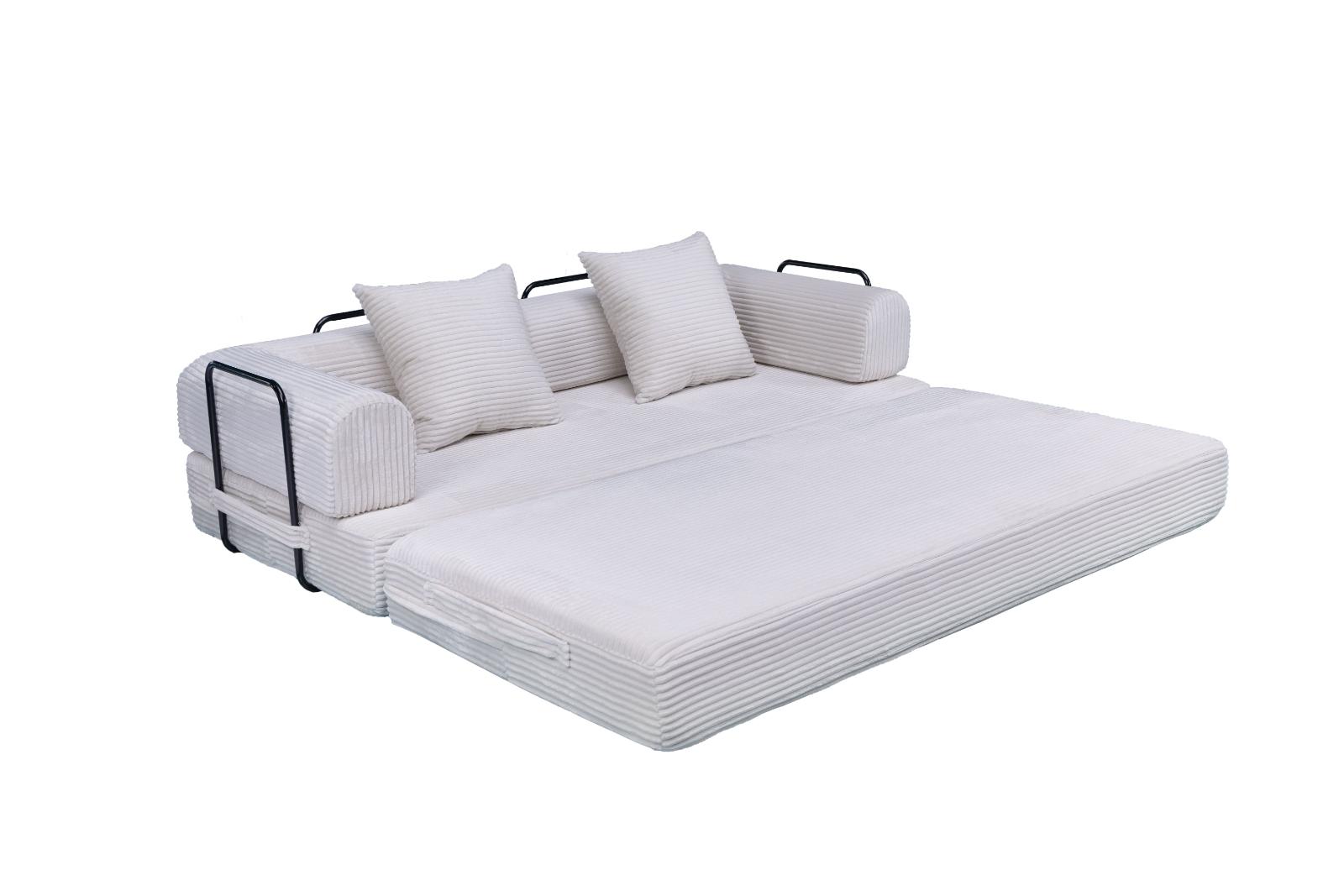 White Teddy Sofa Bed unfolded flat as a bed