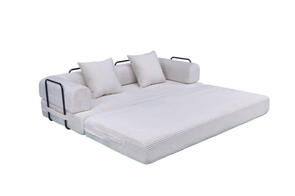 White Teddy Sofa Bed unfolded flat as a bed