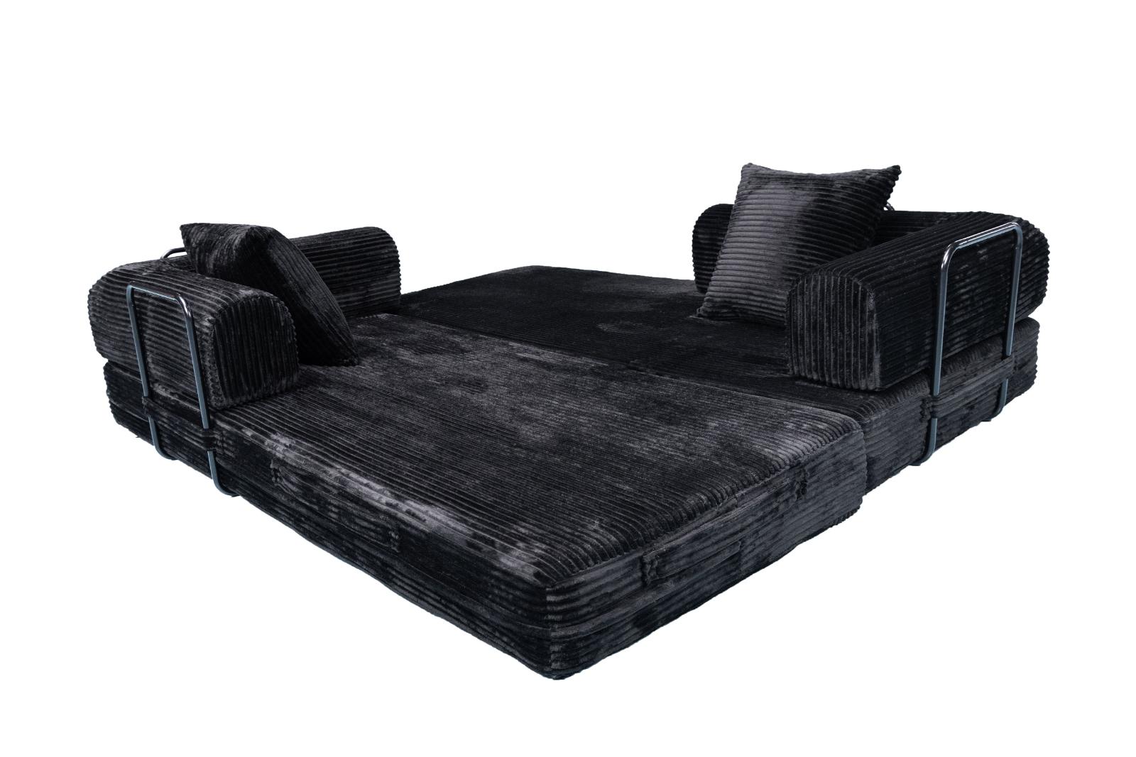 Black Teddy Sofa Bed unfolded flat as a bed