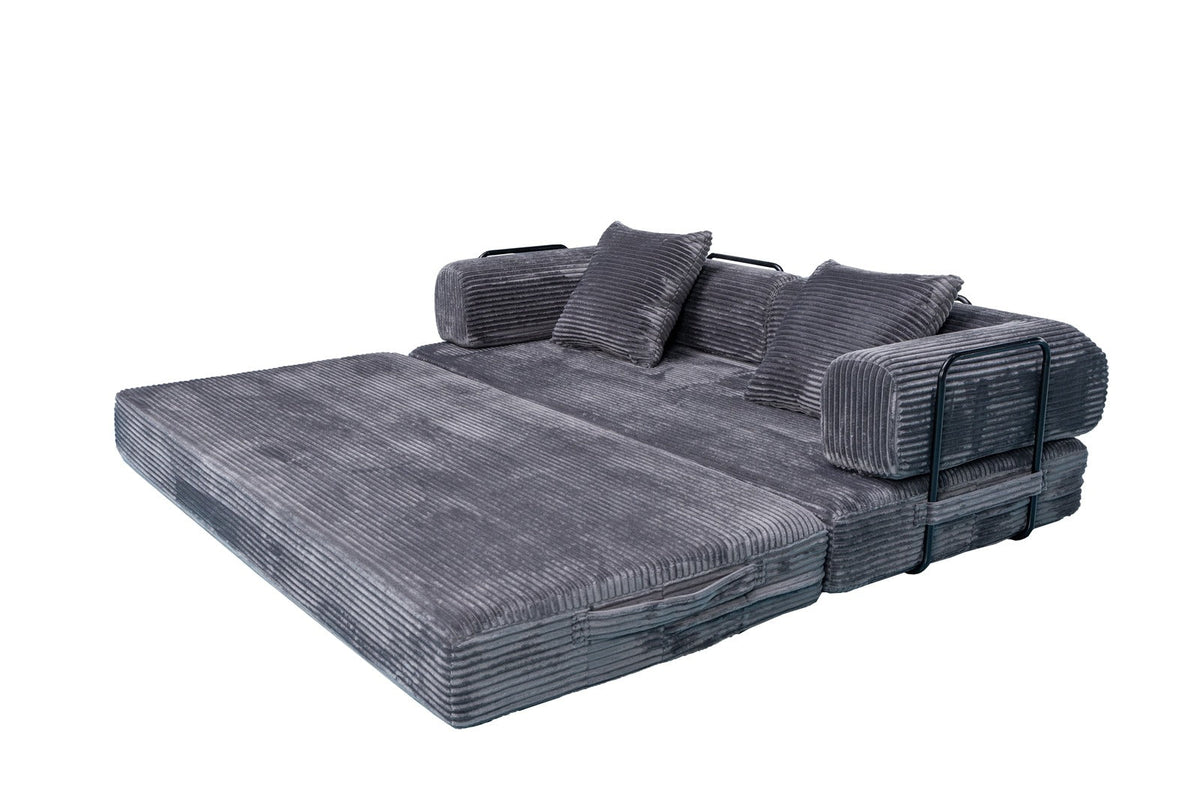Gray Teddy Sofa Bed unfolded flat as a bed