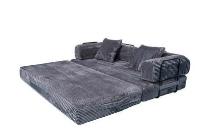 Gray Teddy Sofa Bed unfolded flat as a bed